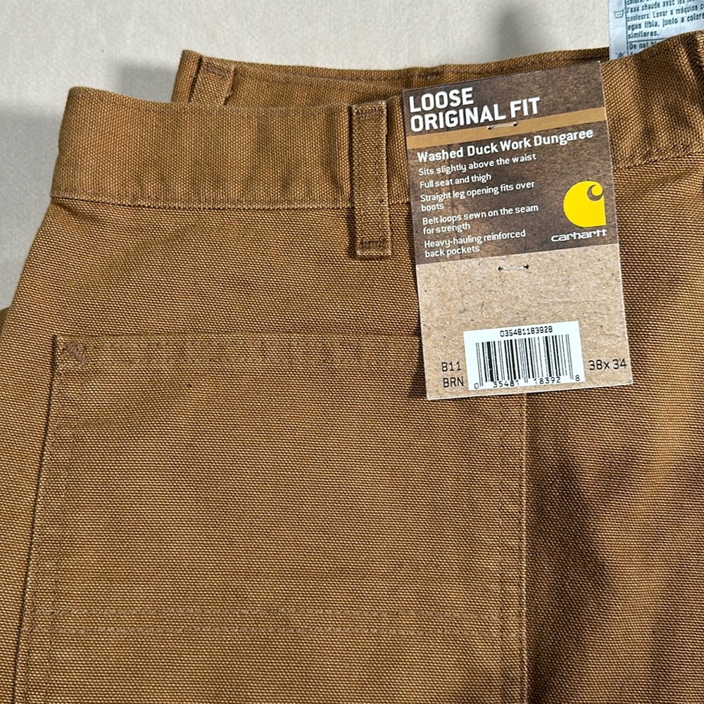 NWT Carhartt ® Washed-Duck Work Dungaree Pant 38/34 - Carhartt brown